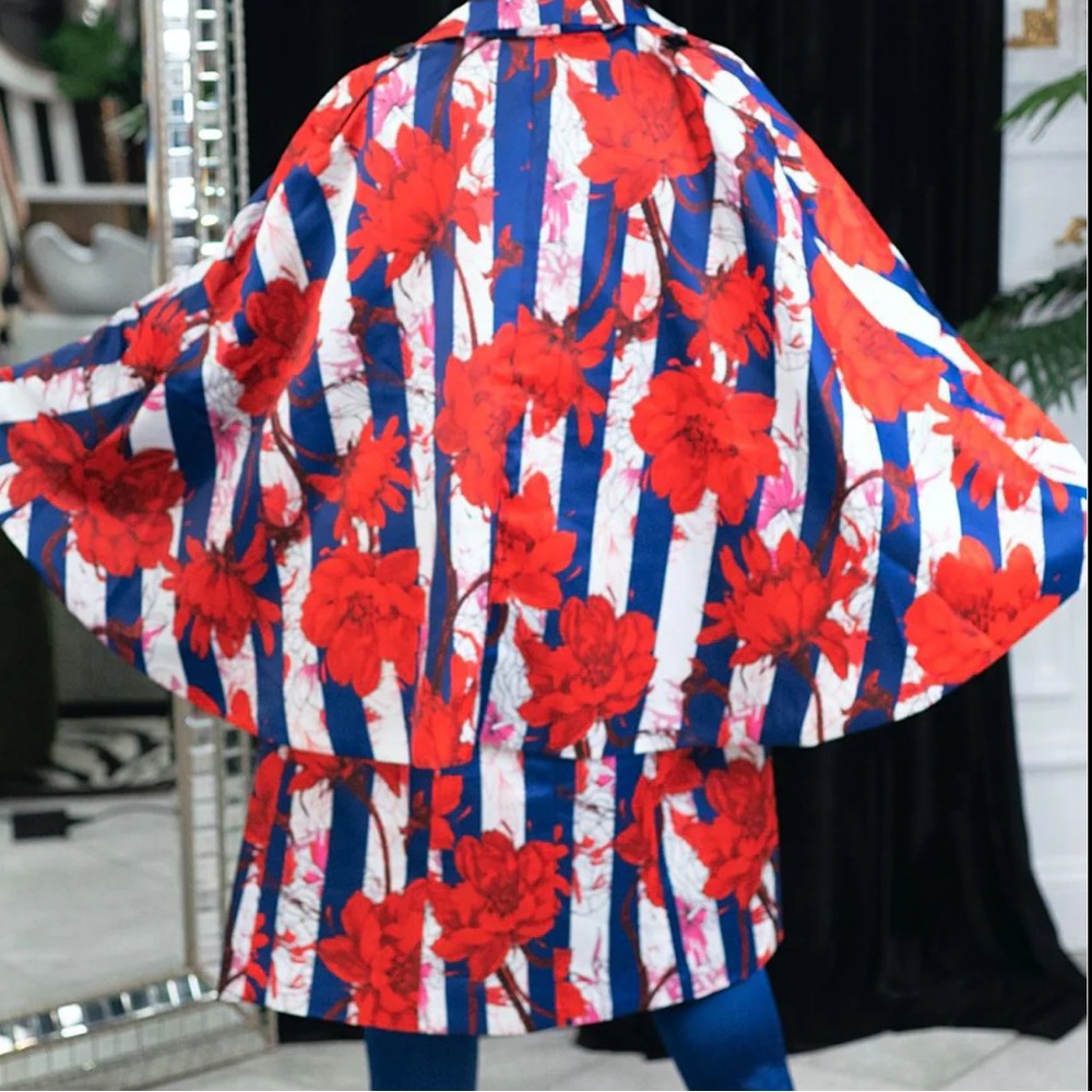 New N By Nancy Red & Blue Mixed Print Cape Jacket Dress X X Large $165 - Picture 3 of 12